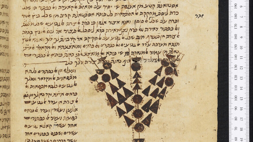 A Maimonides manuscript featuring a hand-drawn illustration of the Temple menorah, to be displayed at the Yeshiva University Museum