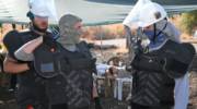 Workers of the Israel National Mine Action Authority (INMAA) searching for landmines