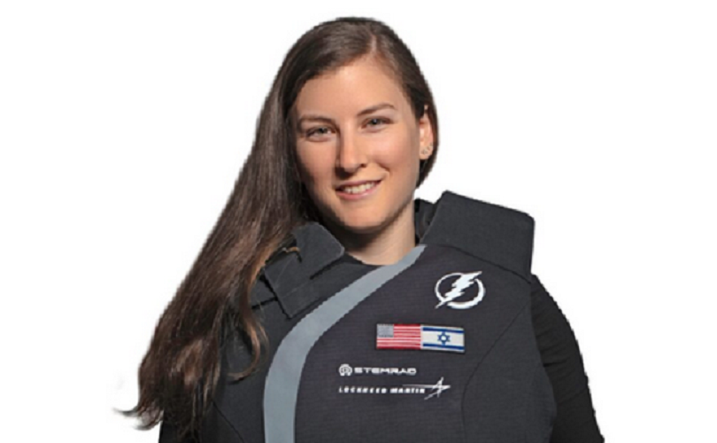 Aeronautics and space engineering student Dana Vaisler modeling the AstroRad antiradiation vest.