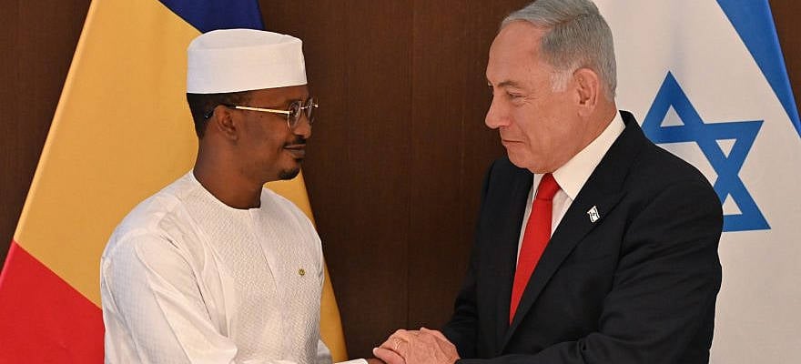 Israeli Prime Minister Benjamin Netanyahu (right) meets with Chadian President Mahamat Idriss Deby Itno in Jerusalem, Israel, Feb. 1, 2023