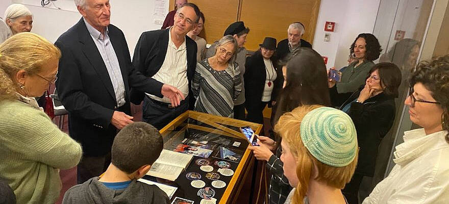 Jewish astronaut Jeff Hoffman presents his archive at the National Library of Israel in Jerusalem on March 23, 2023.