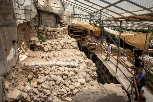 The Israel Antiquities Authority revealed the missing section of the walls of Jerusalem that the Babylonians encountered when they destroyed the city on Tisha B'Av, 2600 years ago in the City of David National Park on July 14, 2021 in Jerusalem. Photo by Olivier Fitoussi/Flash90