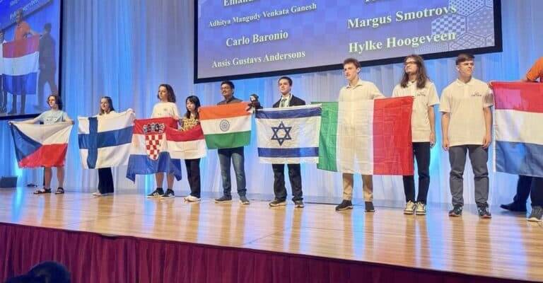 Yotam Amir, holding Israeli flag