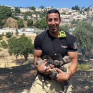 Firefighter with puppies he saved
