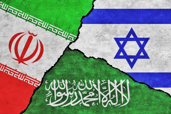 Iran, Saudi, Israel Flags
