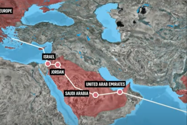 Map of rail project that will link India to Europe via the Middle East