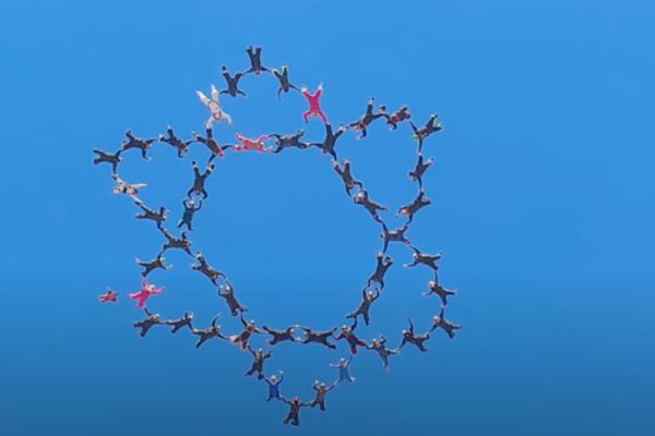 Parachutists creating a Star of David in Southern California while skydiving.