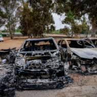 Hamas attack, burnt cars
