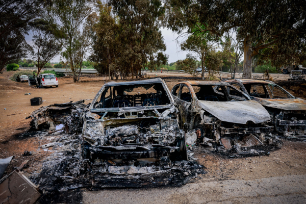 Hamas attack, burnt cars