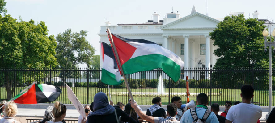 white house Palestinian protest flag