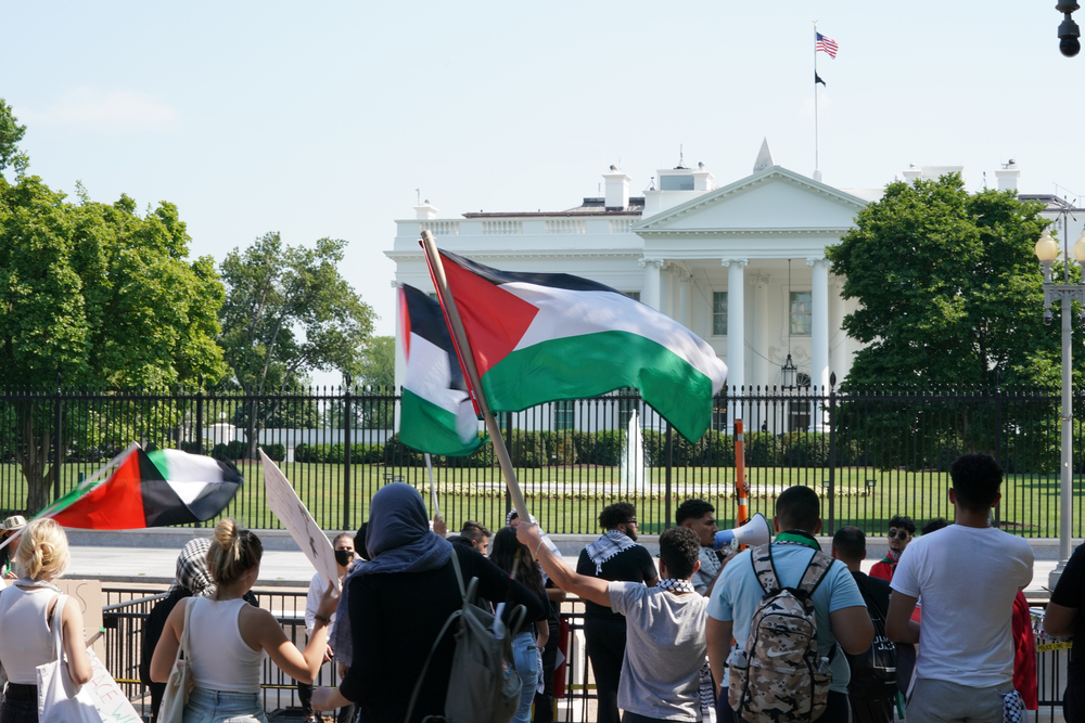 white house Palestinian protest flag