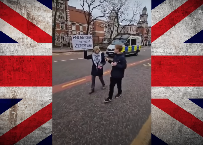 boy and protester