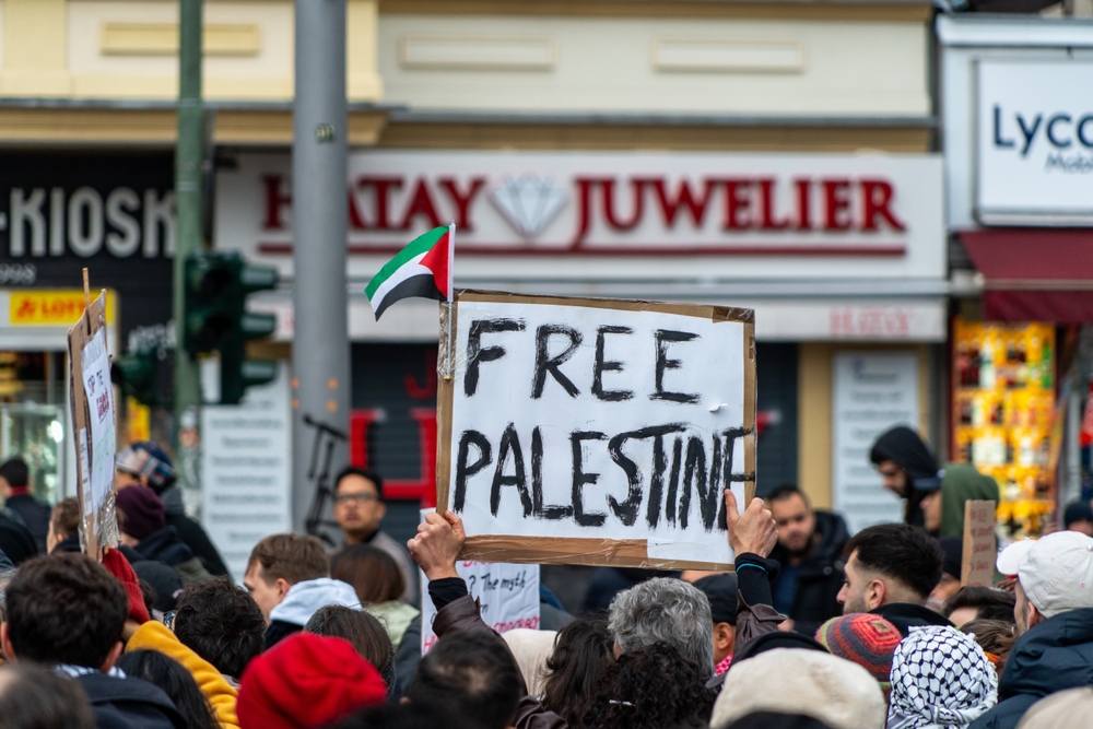 Berlin Germany Dec 31, 2023: A pro-Palestinian demonstration