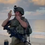 soldier blows shofar