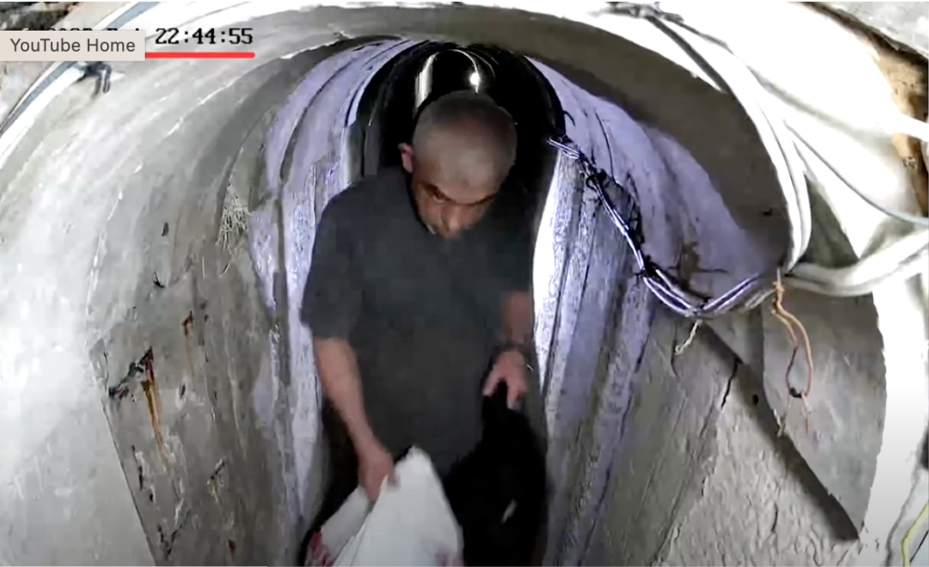 Footage of Yahya Sinwar hiding in tunnels shortly before he was killed, October 2024 (X screenshot)