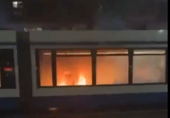 Tram lit on fire in Amsterdam