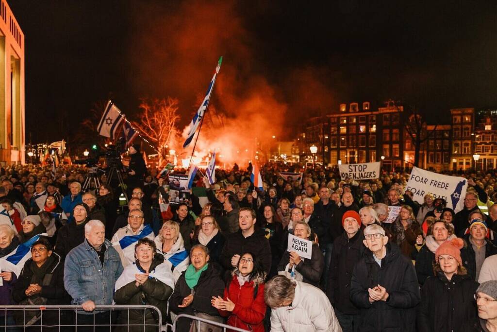 Demonstrators attend a pro-Israel rally in Amsterdam