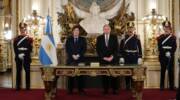 Milei, left, and Gerardo Werthein attend his inauguration as foreign minister in Buenos Aires