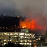 View of the Los Angeles wildfires from a rooftop in West Hollywood