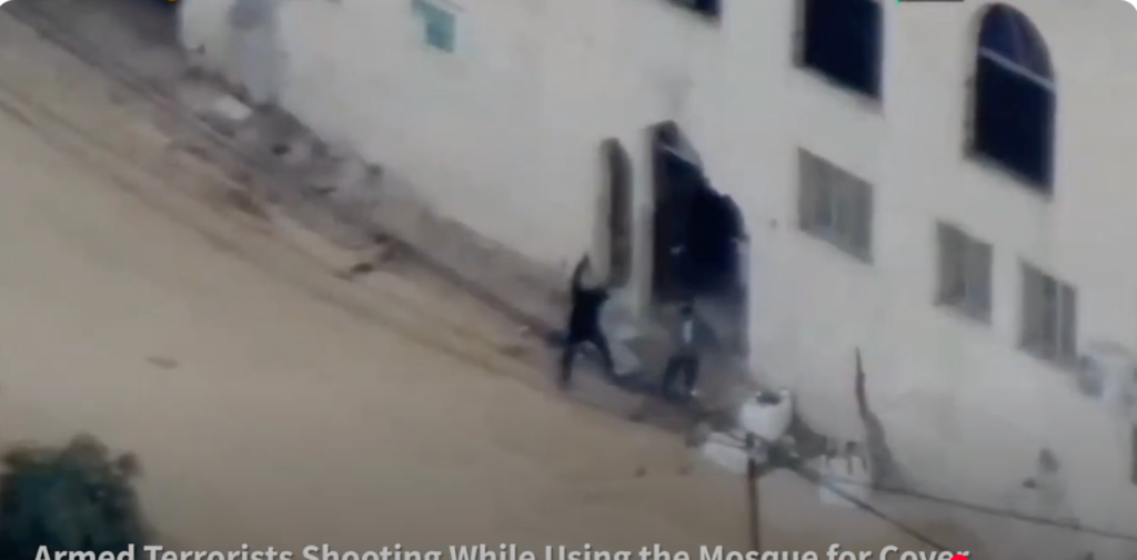 Terrorists fire from inside a mosque (youtube screenshot)