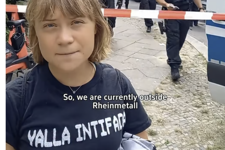 Greta Thunberg Wears ‘Yalla Intifada’ Shirt at Berlin Protest Against Weapons Production