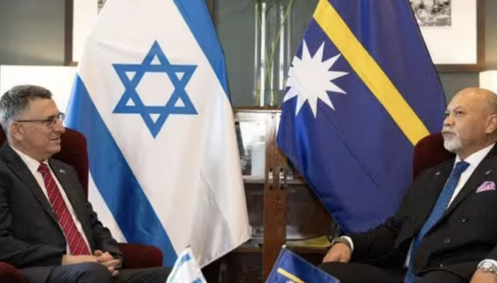 Naoero’s Foreign Minister Lionel Aingimea and Israeli Foreign Minister Gideon Sa'ar.