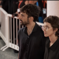 Yuval Abraham and Rachel Szor at the Venice Film Festival and receive an award for their Gaza documentary NAZA. (September 11, 2026)