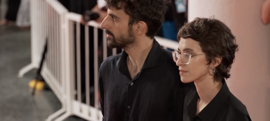 Yuval Abraham and Rachel Szor at the Venice Film Festival and receive an award for their Gaza documentary NAZA. (September 11, 2026)