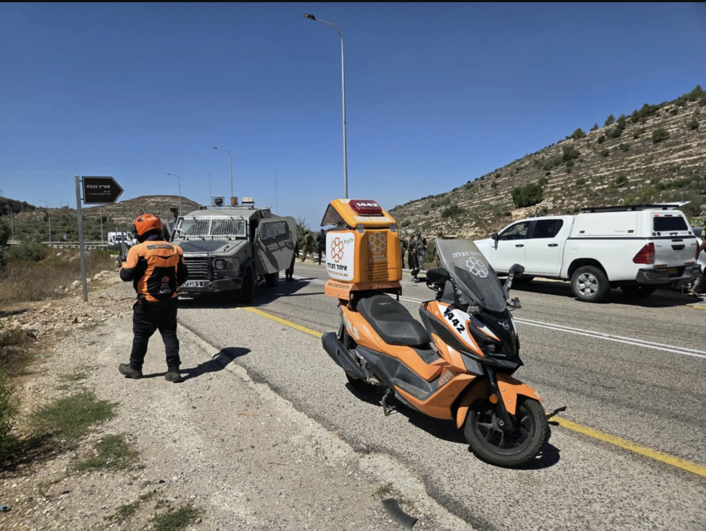 Scene of terrorist shooting attack near Neve Tzuf in Samaria, September 20, 2026. (United Hatzalah)