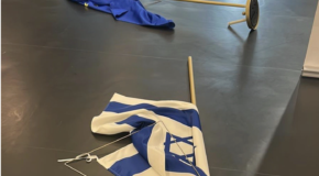 Israeli and EU flags knocked down and EU parliament, October 5, 2026.